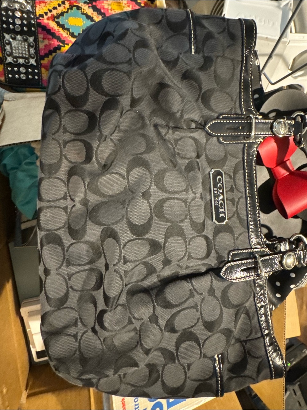 Coach Vintage Black Signature Jacquard Tote